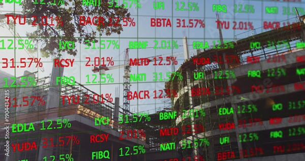 Obraz Financial data over building site.