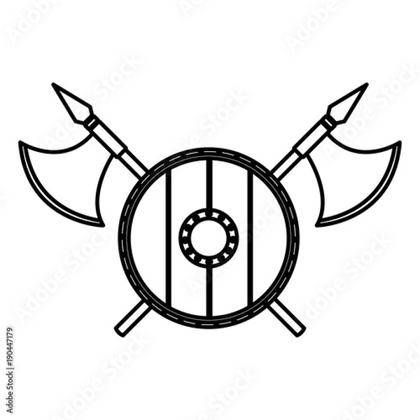 Obraz wooden round shield with axes icon vector illustration graphic design