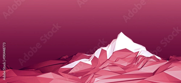 Fototapeta Stylized polygonal image of a mountainous area with a glacier on top of a mountain. 3d illustration