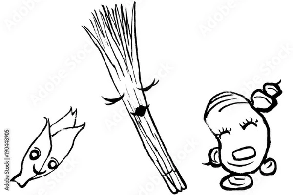 Fototapeta 筆絵キャラ　薬味三姉妹