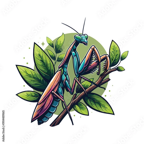 Obraz Mantis on Branch Vector Design