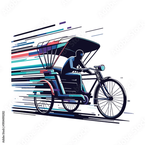 Obraz  Rickshaw In Motion With Motion Lines Vector Design