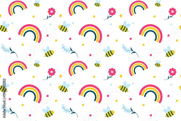 Fototapeta seamless pattern rainbow bee