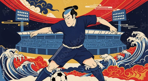 Obraz サッカーのイラスト：スタジアムを支配する侍