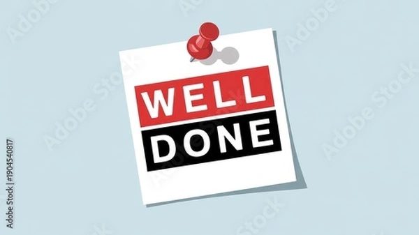 Obraz Well done message on sticky note with red pushpin