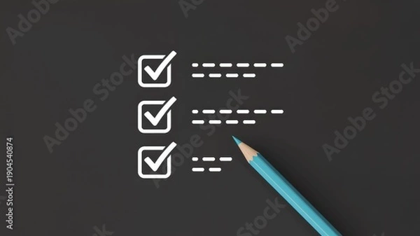 Obraz Checklist with blue pencil on dark background for task completion