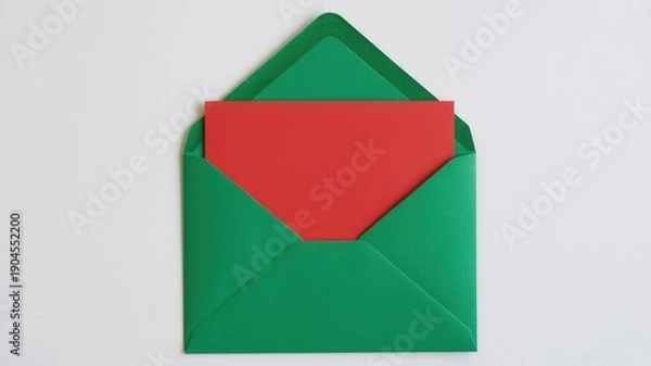 Obraz Green envelope with red interior on white background