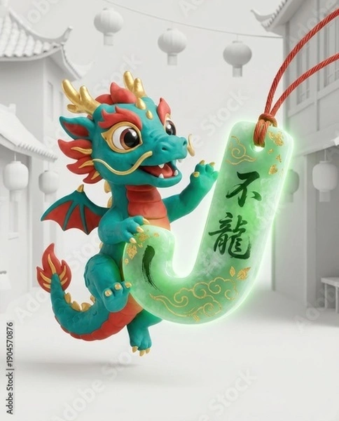 Obraz Colorful dragon charm in festive setting.