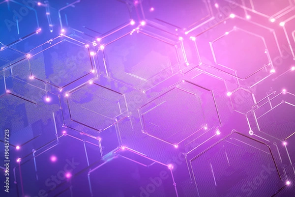 Obraz 発光するヘキサゴン構造の抽象グラデーション　コピースペース