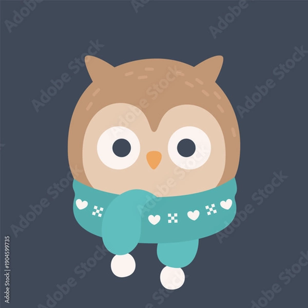 Obraz Cute Winter Owl Character with Scarf Flat Vector