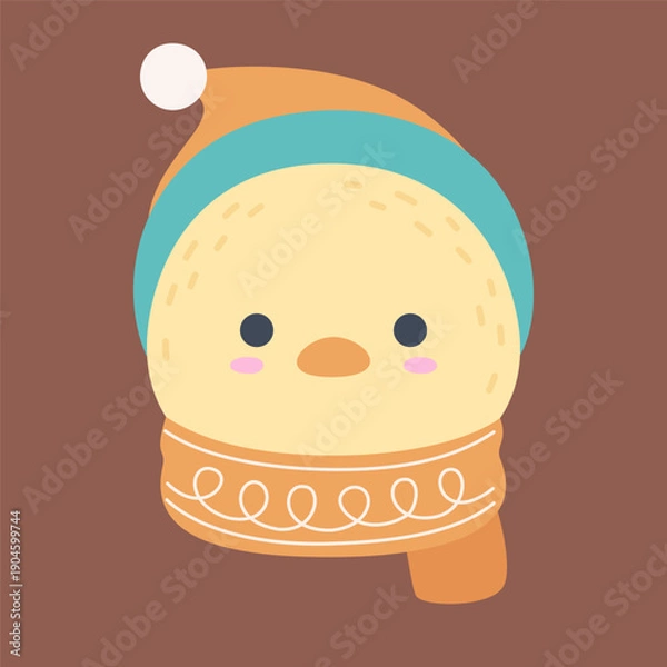 Obraz Cute Winter Chick Head with Hat and Scarf Flat Vector