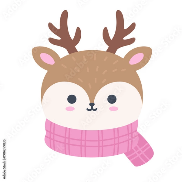 Obraz Cute Winter Reindeer Head with Scarf Vector