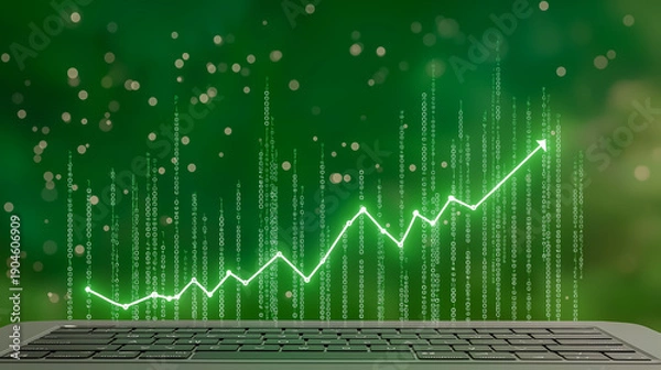 Obraz 右肩上がりの成長グラフ　投資・利益増を表す抽象テクノロジー背景
