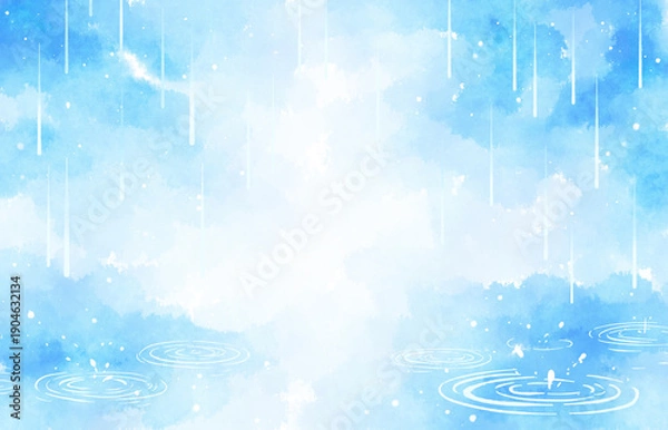 Obraz 雨の日イメージの水彩にじみ背景