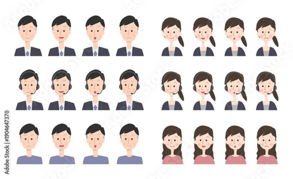 Fototapeta スーツ姿の男女の表情のイラストセット