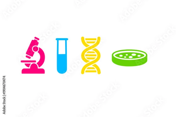 Fototapeta Different tools for scientific study shown together in a simple layout during a presentation or educational session