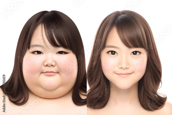 Obraz 女性の加工アプリやダイエットのビフォーアフター