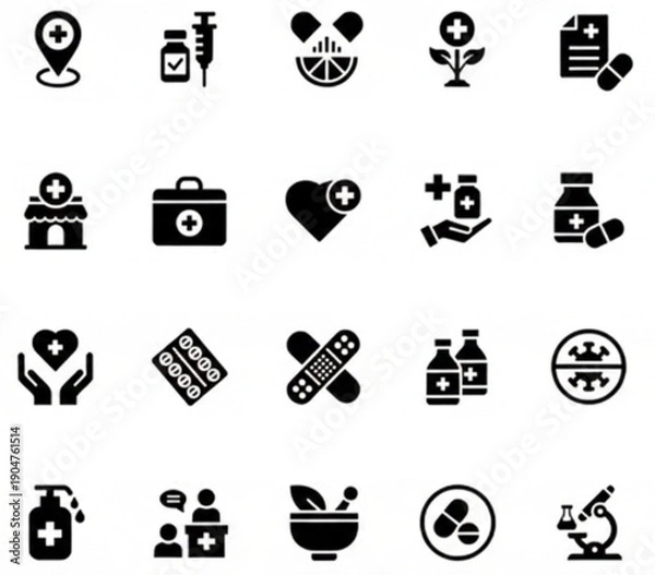 Fototapeta Pharmacy icon set silhouette vector. Pharmacy solid icon set. 