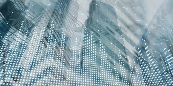 Obraz Financial Data Visualization Over Modern City Skyscrapers
