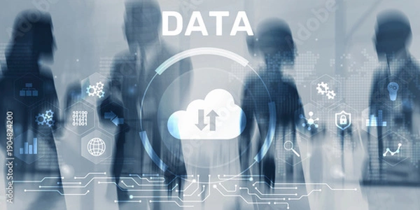 Obraz Technology infrastructure and cloud computing concept with server racks and data center visualization