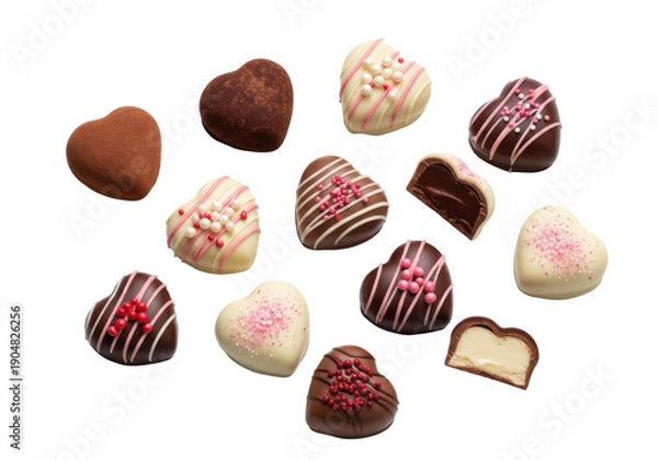 Obraz Assorted chocolates arranged with a slight shadow effect isolated on transparent background