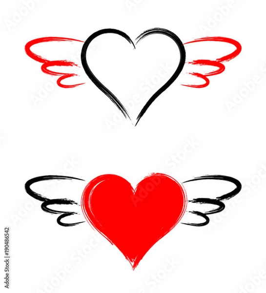 Obraz Vector  heart shape with wings isolated on white background