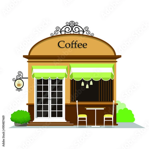 Obraz Coffee shop. Shop building in flat style design. Vector illustration.