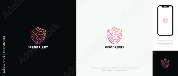 Obraz Cyber Security Technology Logo Design - Digital Shield for Data Protection  Network Security.