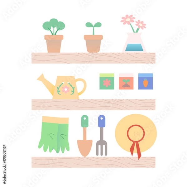 Obraz 가드닝 소품과 선반 에셋 일러스트