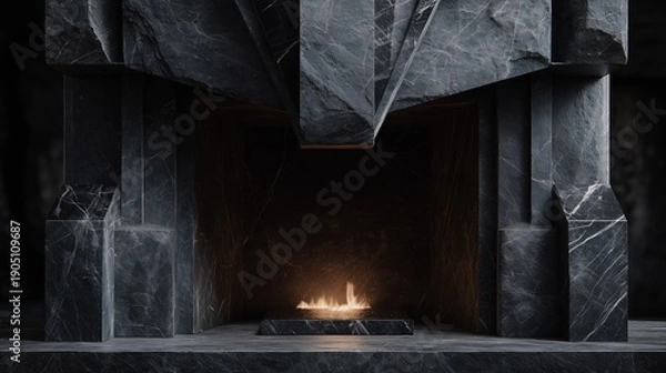 Obraz Modern Dark Marble Stone Fireplace.