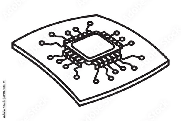 Fototapeta Isometric processor chip vector illustration on circuit board for hardware technology design project
