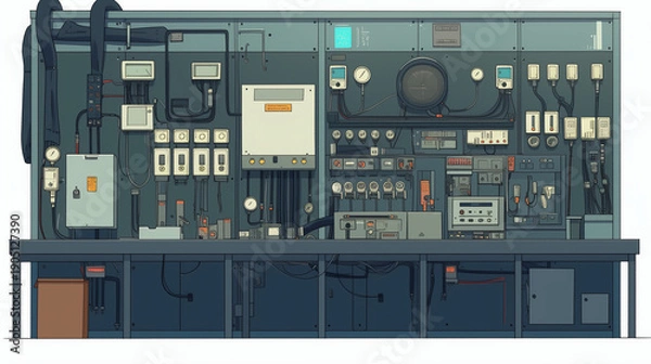 Obraz アニメ調で描かれた工業・制御用操作盤のイラスト