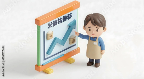 Obraz 米価格の推移グラフと店員
