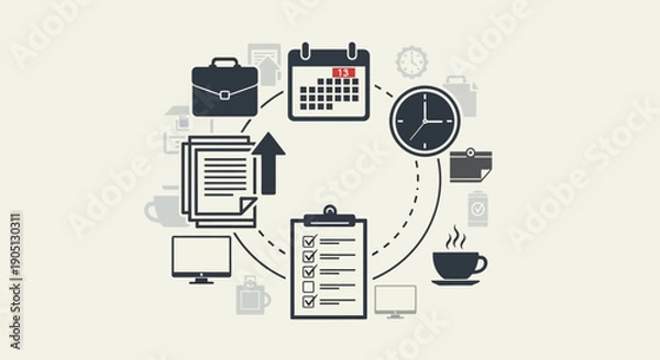 Obraz Business Workflow and Task Management Icons Vector Set