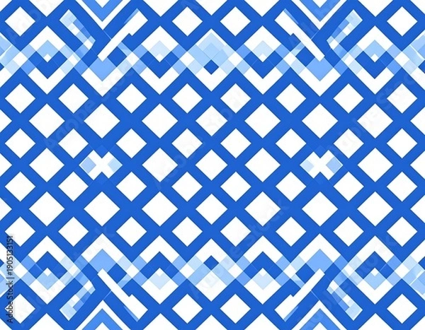 Obraz Geometric blue and white diamond pattern with overlapping chevrons
