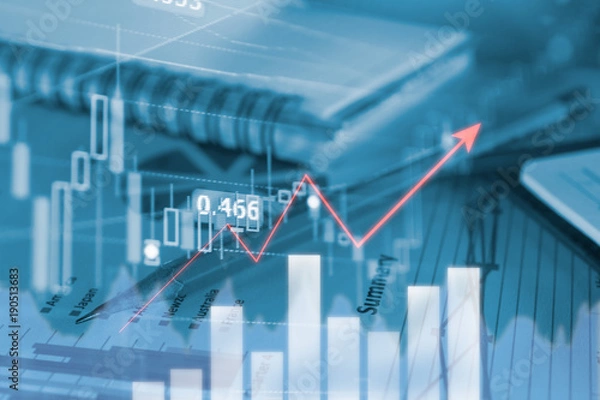 Fototapeta Pencil business graphs and charts report with with profit graph of stock market trade indicator financial, Financial bank concepts.