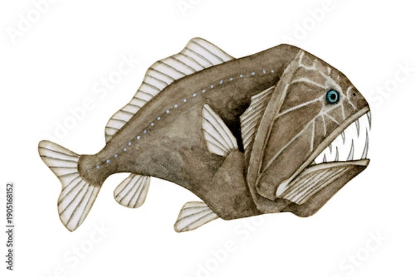 Obraz オニキンメ キンメダイ　深海魚 深海生物　水彩 イラスト