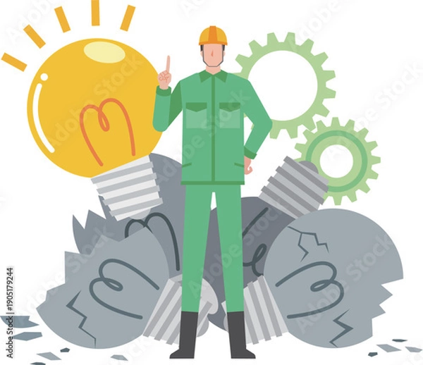 Obraz 失敗からアイデアを思いつく作業員