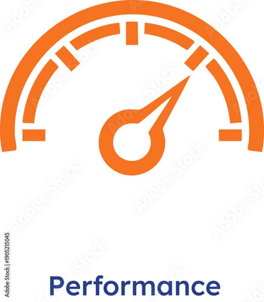 Obraz Speedometer needle on orange gauge indicates high performance level with blue text