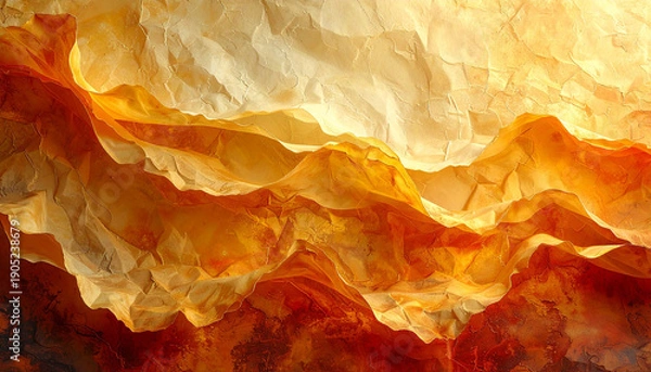 Obraz オレンジと黄色の透明な層の抽象的風景画