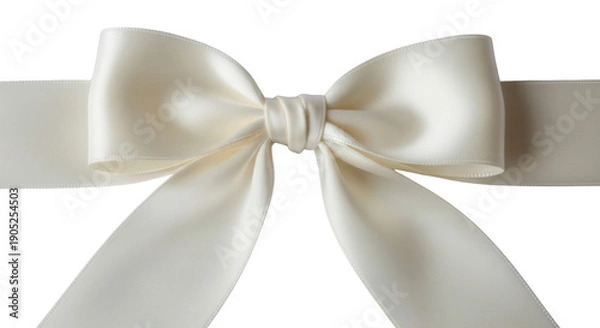 Fototapeta アイボリーのサテンリボンの蝶結び クローズアップ 影付き ギフト包装用バナー背景