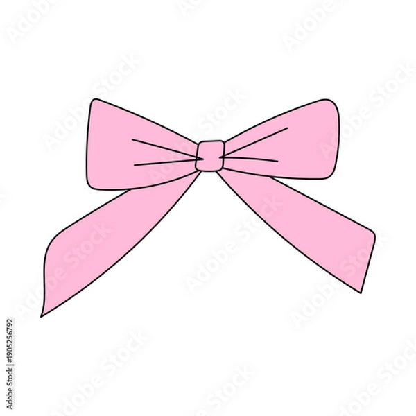 Obraz Cute pink ribbon bow vector doodle.
