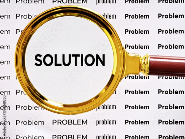 Obraz Magnifying glass finding solution among many problems