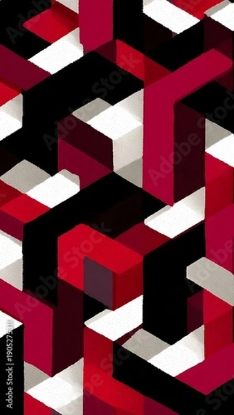 Obraz Vibrant 3D geometric pattern with red, white, and black cubes