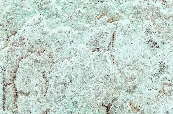 Obraz 色褪せた印象の明るい灰鼠色～アクアグリーンに茶色の亀裂模様が入った岩盤テクスチャー