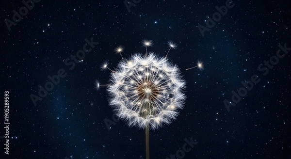 Obraz Dandelion against starry night sky