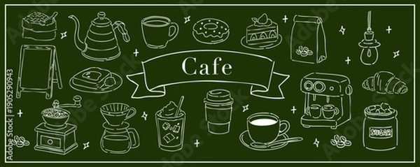Obraz カフェ　コーヒー　スイーツ　コーヒーメーカー　手書き　線画