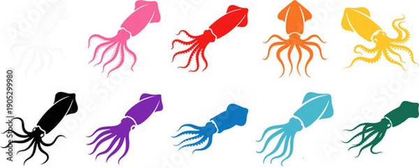 Obraz イカ　動物　生き物　イラスト