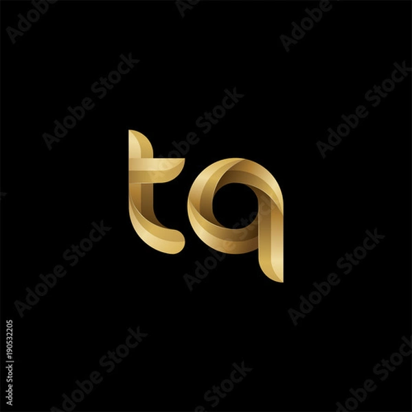 Fototapeta Initial lowercase letter tq, swirl curve rounded logo, elegant golden color on black background