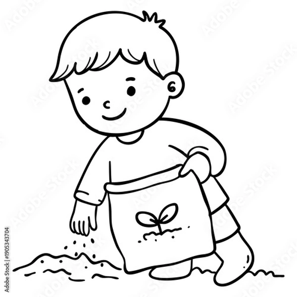 Obraz Boy Planting Seed Bag